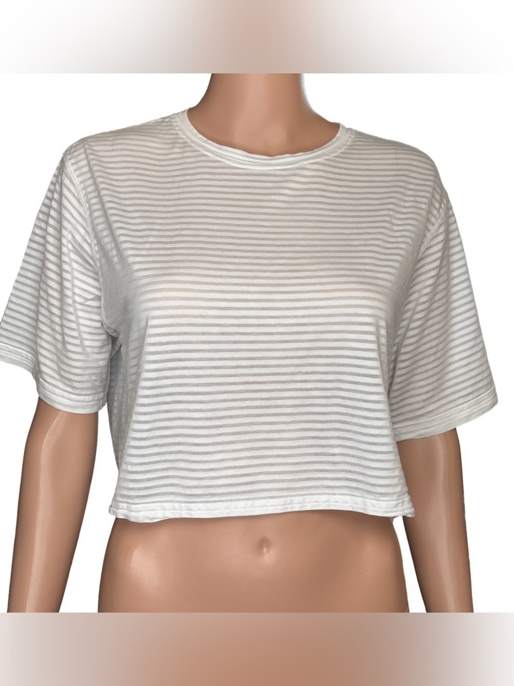 Lululemon Striped Crop Top White Gray Large